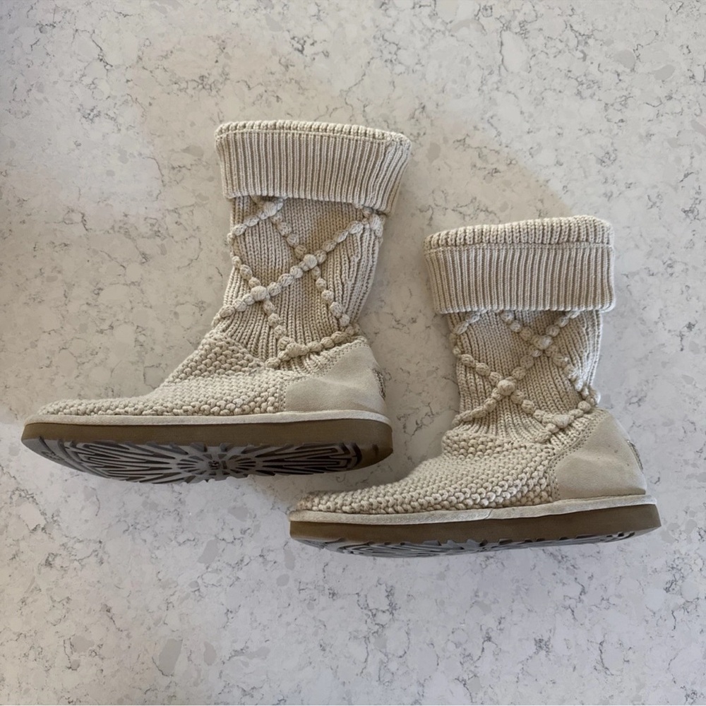 UGG Australia Women's Classic Argyle Knit Pull On Boots Cream - Size 8 - Picture 5 of 6